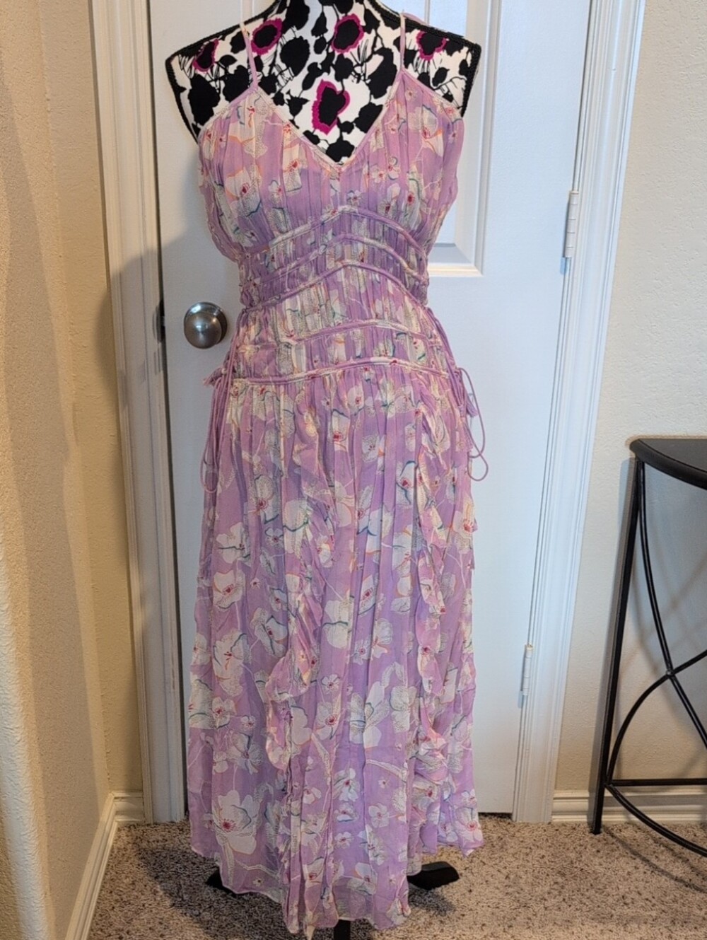 Joie Lavender Floral Maxi Silk Dress with Adjustable Straps Size S NWT